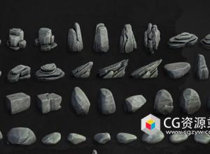 45组石头岩石3D模型 OBJ格式