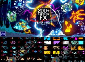 AE模板-220组卡通涂鸦手绘电流能量爆炸火焰烟雾转场MG动画