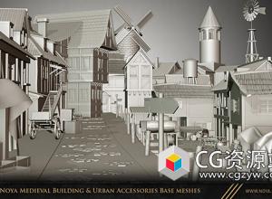 中世纪建筑楼房城市配套设施3D模型 FBX+Blender格式