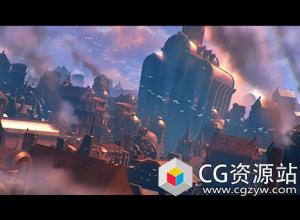 蒸汽朋克风格楼房建筑概念游戏场景3D模型