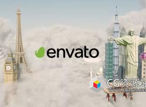 AE模板-飞机云层穿梭建筑地标展示片头 Fly With Us