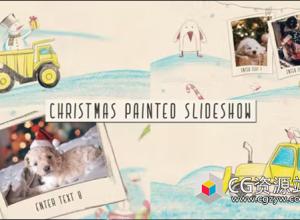 AE模板-手绘圣诞节卡通儿童相册照片展示开场