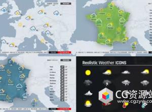 AE模板-扁平化地图天气预报图标动画 Flat Map ToolKit