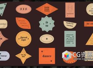 PR模板-20组复古时尚贴纸文字标题动画 Abstract Sticker Titles