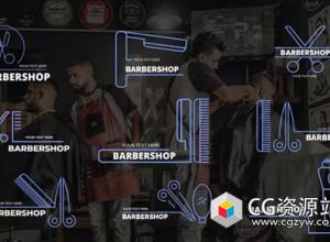 PR模板-9组理发店梳子剪刀图形文字标题动画 Barbershop Titles
