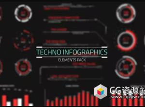PR模板-56个科技感信息图表HUD元素动画 Techno Infographics