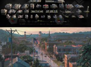 美国城市郊区市区楼房建筑3D模型 C4D/Blender/FBX/OBJ格式