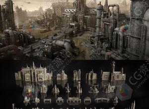 蒸汽柴油朋克机械工业建筑物品3D模型 C4D/MAX/FBX/OBJ/Maya/Blender/Unity/Unreal