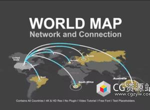AE模板-三维线条扁平化地图地点连线动画 World Map – Network Connection