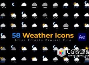 AE模板-58组天气图标动画 Weather Icons – 58 Pack