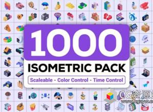 AE模板-1000组三维等距图标建筑教育医学Icons动画 Isometric Icons Pack