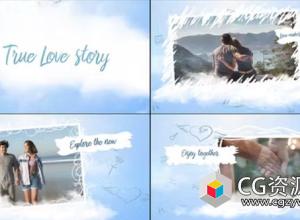 AE模板-浪漫爱情卡通云朵照片相册视频片头 True Love Story