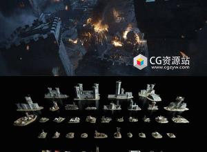 中世纪城堡城墙塔楼战争3D模型 Blender/FBX/OBJ/C4D/MAX/Maya/UE格式