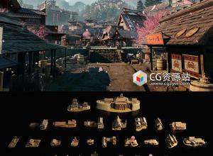 日本古风古代木屋房子道场建筑3D模型 C4D/MAX/Blender/FBX/OBJ/UE格式