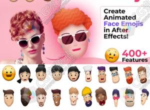 AE模板-卡通人物头像面部动作表情说话口型MG动画 SmileMoji
