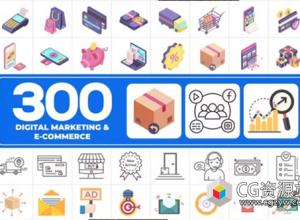 AE模板-300组电子商务在线课程图标包MG动画 300 Icons Pack - Digital Marketing