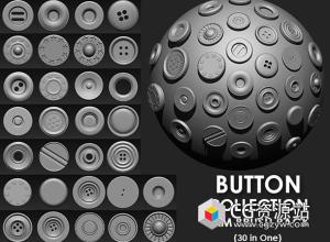 ZBrush 30组纽扣笔刷预设+OBJ模型 Buttons Collection IMM Brush Pack