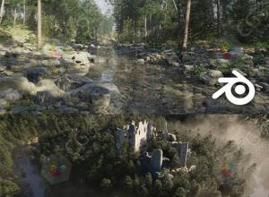 Blender高质量大型三维自然环境森林场景冷杉松树林制作视频教程