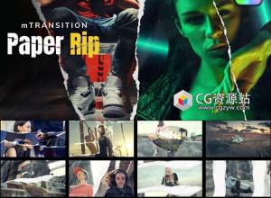 FCPX插件-52个创意风格化纸张撕裂过渡视频转场预设