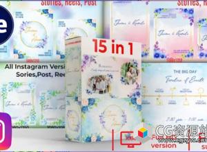 AE+PR模板-15组花朵边框婚礼幻灯片请柬邀请包装片头15合1