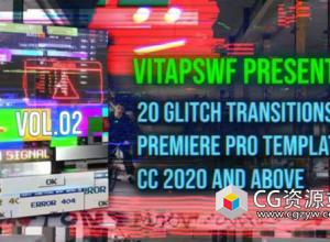 PR模板-20种信号损坏故障过渡视频转场 Glitch Transitions Vol. 02