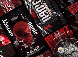 AE模板-竖屏万圣节骷髅暗黑炫酷动态海报排版 Dark Event Posters Pack
