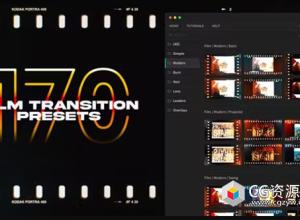 AE脚本-160个复古老电影胶片烧伤损坏划痕叠加视频转场过渡 Film Transitions