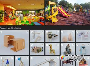 儿童玩具桌椅床游乐设施3D模型 Archmodels Vol. 244