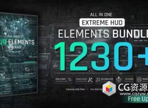 AE+PR模板-1200+科技感全息界面HUD元素网格特效圆圈边框线条动画