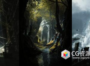 Blender三维环境场景废弃工厂寺庙黑暗森林制作视频教程+中文字幕