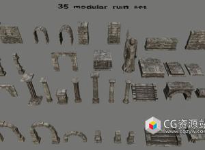 Blender低多边形石拱门废墟3D模型