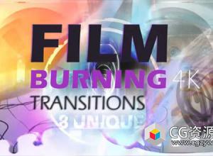PR模板-8种4k时尚电影胶片刻录燃烧转场预设含音效 Film Burning Transitions 4K