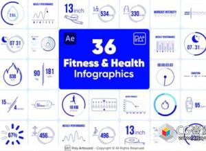 AE+FCPX模板-36种体育健身信息数据图表动画 Fitness & Health Infographics