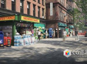 商店报亭垃圾箱栏杆广告牌公共设施3D模型 Archmodels Vol.246