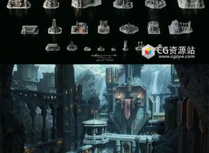 古老神秘黑金钢铁石头城堡建筑3D模型Blender/C4D/OBJ/FBX格式 Iron Forge