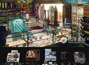 Blender自行车店/服装店/精品店/零售店场景3D模型 Retail Stores