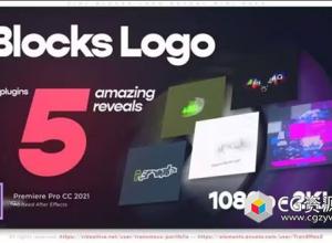 PR模板-五种故障简约风格logo动画 Blocks Logo Reveal Mini Pack 5in1