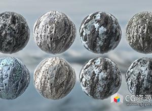 10种冬季雪冰冰川无缝PBR材质贴图素材包