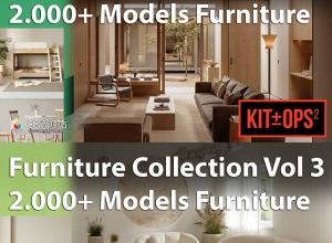 Blender 4023组室内家具装饰橱柜绿植桌椅灯床沙发3D模型资产预设 Models furniture VOL1+VOL3