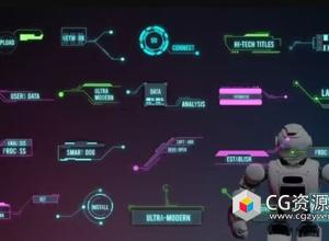 AE模板-科技感HUD发光呼出指示线文字标题动画 含背景音乐  Hi-Tech HUD Titles for After Effects