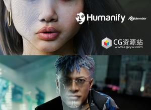 Blender插件-一键生成逼真人体面部身体手脚皮肤着色器预设 Humanify v1.0 + 视频教程+人物3D模型 Hyper Realistic Scenes
