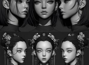 308张头像雕刻中国女性AI人工智能生成4K高清参考图片