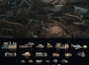 城市楼房建筑倒塌飞机残骸灾难场景3D模型 Blender/UE/C4D/FBX格式 Disaster Wreckage
