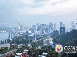 UE5未来派湖边城市环境场景游戏素材 A Futuristic City – LAKE TOWN