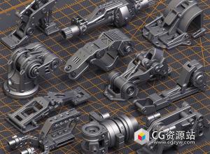 400组科幻硬表面机械零件雕刻细节3D模型 MAX/FBX格式 Mega Pack Sci-Fi Hard Surface