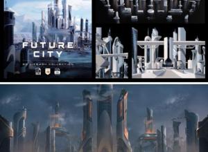 44个未来科幻风格楼房建筑3D模型 Future City – 3D Kitbash Pack
