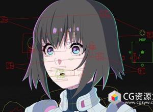 Blender二次元卡通女孩角色绑定3D模型 Cyberpunk Anime Girl Blender Rig – EMILY