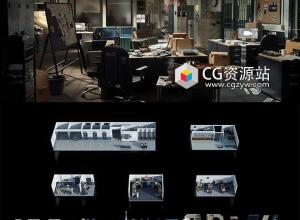 Blender警察局室内审讯室牢房侦探室场景3D模型 Police Department