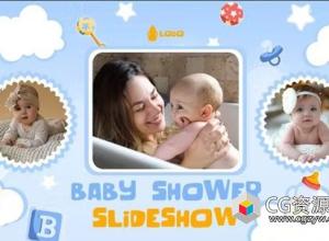AE模板-可爱婴儿小孩生日快乐照片幻灯片 Baby Shower