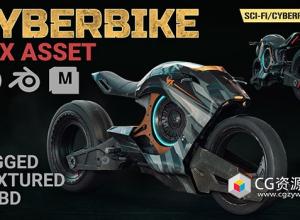 Blender高精度赛博朋克科幻摩托车3D模型 Cyberbike (VFX Asset)